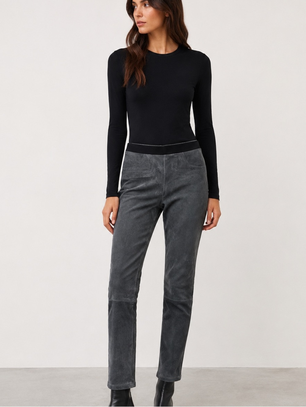 Helmut Lang Gray Patina Suede Lamb Leather Leggings Pants Size 4